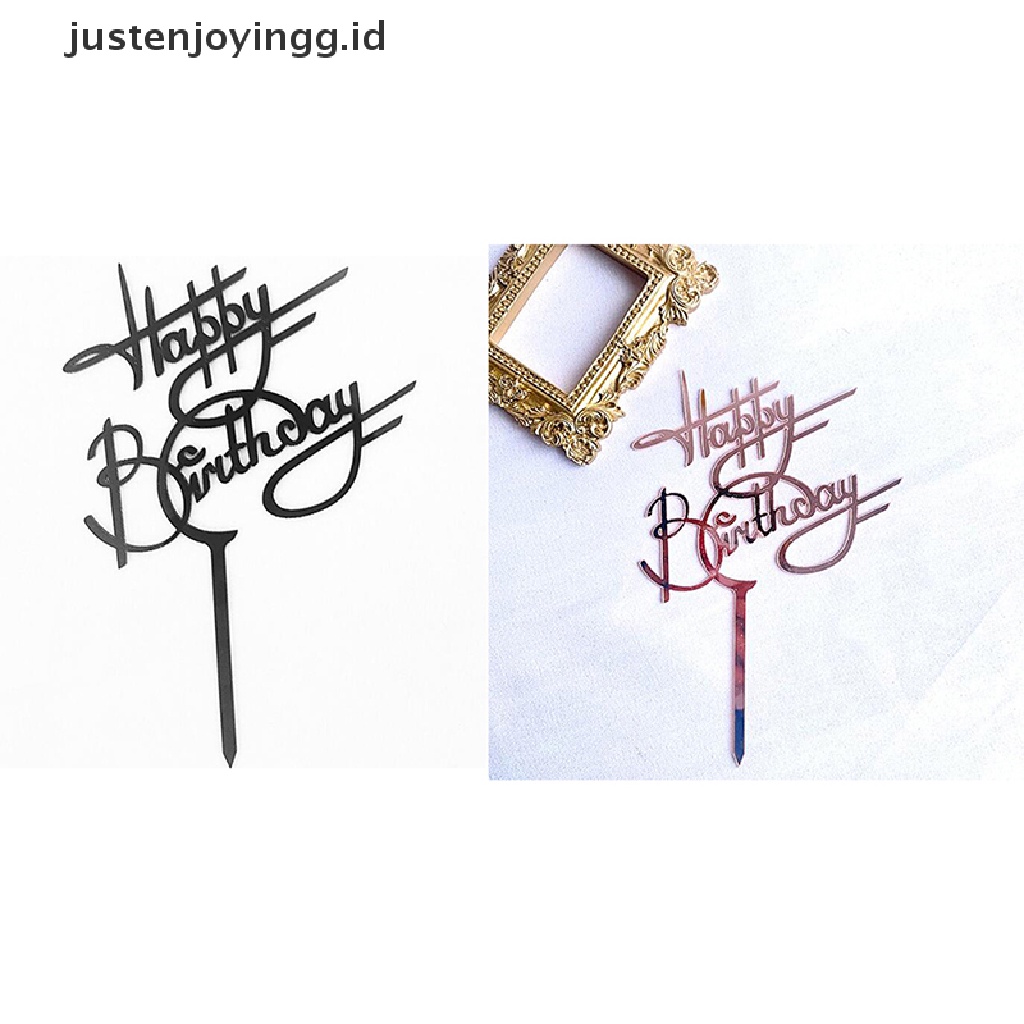 // justenjoyingg.id // 1PC Happy Birthday Cake Topper Golden Acrylic Birthday party Dessert decoration ~