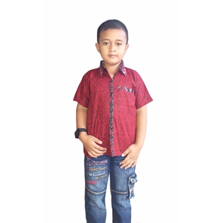 KEMEJA HEM BATIK PRIA COUPEL AYAH ANAK MOTIF MEGAMERAH M L XL XXL