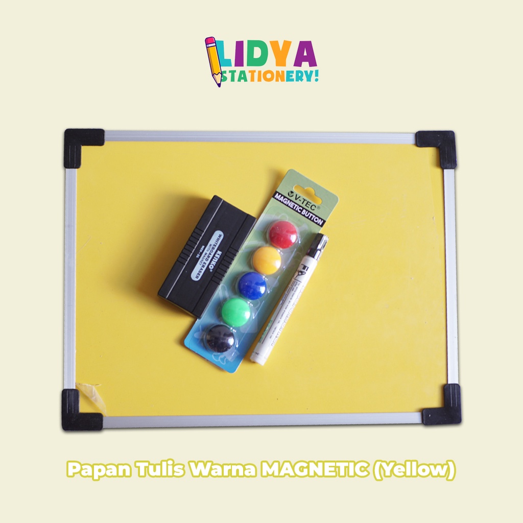 

Yellow MAGNETIC Board Alumunium [Size 30cmx40cm ] Papan tulis Anak