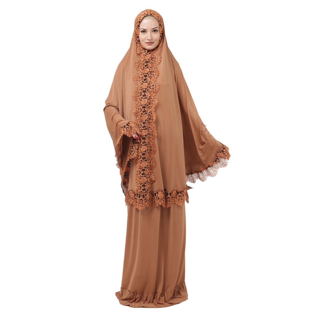 Mukena Renda Java Seven Bahan Spandex Warna Mocca Elastis Lembut