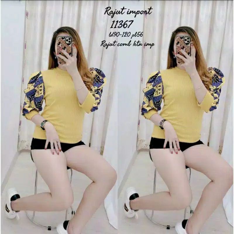 BLOUSE RAJUT PENDEK / BLOUSE LENGAN BALON / BLOUSE