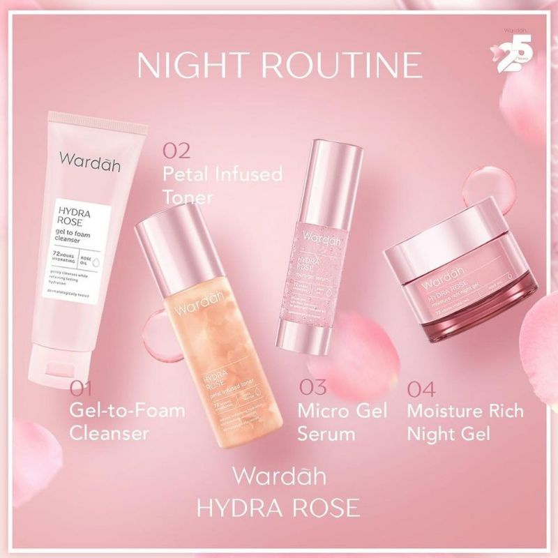 WARDAH Hydra Rose Series | Dewy Aqua Day Gel-Moisture Rich Night Gel-Foam Cleanser-Toner