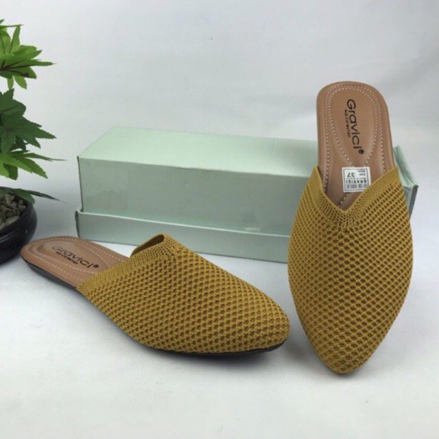 Sandal Flat Wanita Slip On Bahan Rajut Import SF-64 GRAVICI