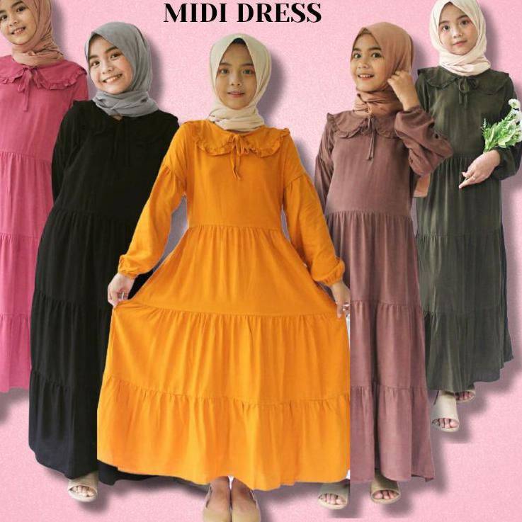 Stok terbatas.. Nada Midi Dress Anak Dress Midi Usia 9-12 Tahun Gamis Tanggung Dress