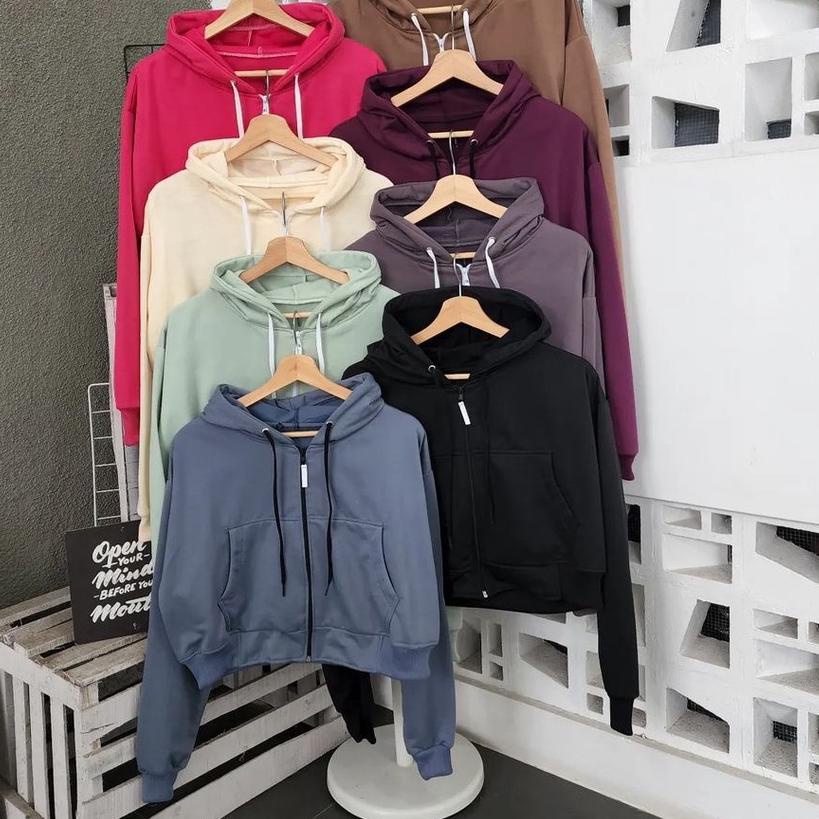 Zipper Crop Hoodie Oversize - Hoodie Oversize Crop Wanita Kekinian 오빠