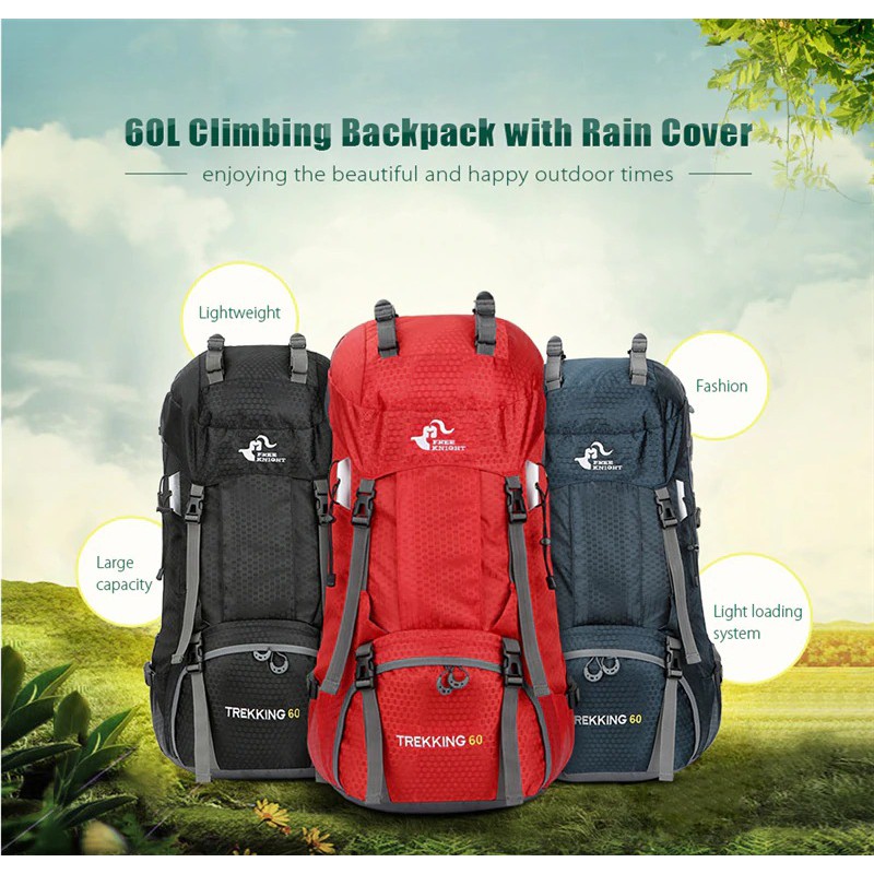 FREE KNIGHT - 60L Outdoor Waterproof Camping Backpack with Rain Cover - Tas Camping Outdoor 60L