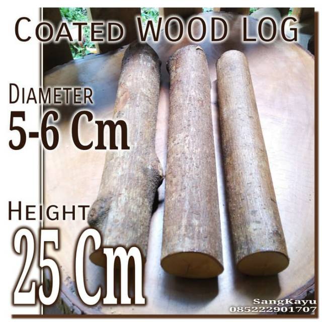 Coated WOOD LOG 5-6 x 25 cm Potongan kayu hiasan dekorasi craft rustic