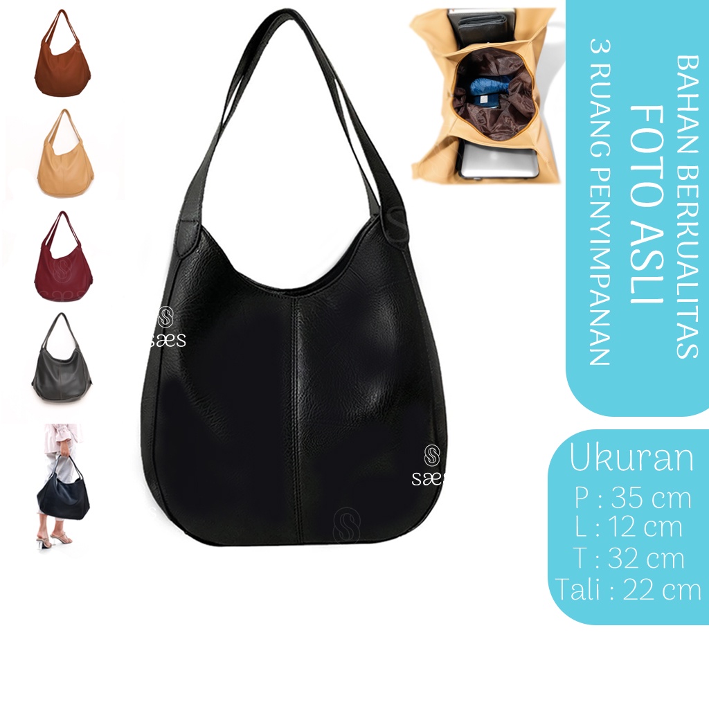 SAES Widuri Hobo Bag Kulit Vintage Totebag Shoulderbag Ukuran Besar Hitam Saes shop 005