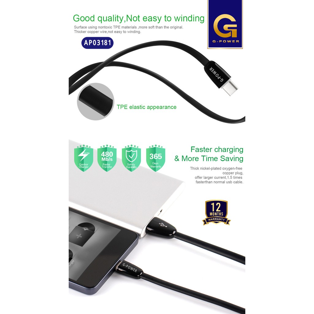 GPOWER KABEL DATA AP03187 FAST CHARGING FOR GAMING GARANSI 1 TAHUN