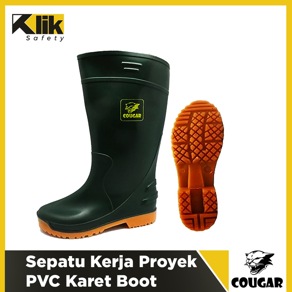 COUGAR Sepatu Kerja Proyek PVC Karet Boot Murah Tanpa Besi Cougar Hijau