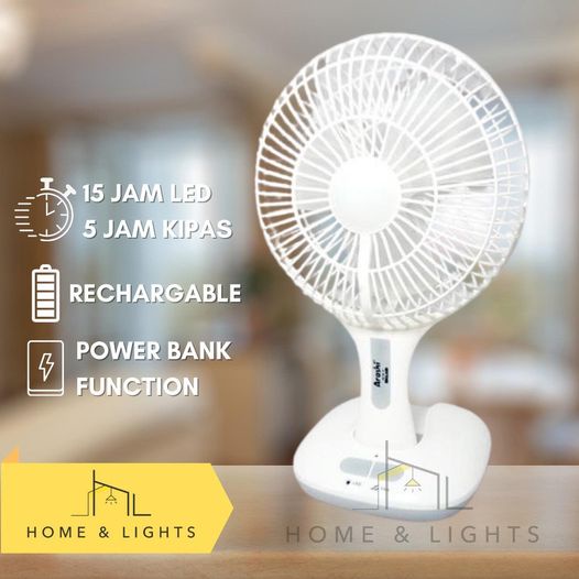 Kipas Angin + Lampu Surya England 6Inch Emergency Lamp Fan LED Meja Darurat Arashi AR 138 SDR 22 Cas