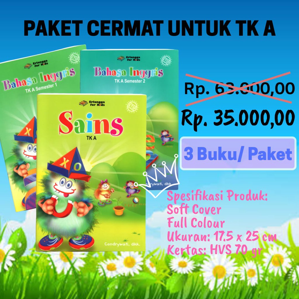 Buku Paket Aktivitas untuk Anak TK A dapat 3 Buku Bahasa Inggris Sains PAUD Erlangga For Kids