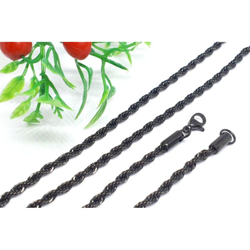 TERLARIS KALUNG TAMBANG HITAM TITANIUM IMPOR PRIA WANITA STAINLESS STEEL