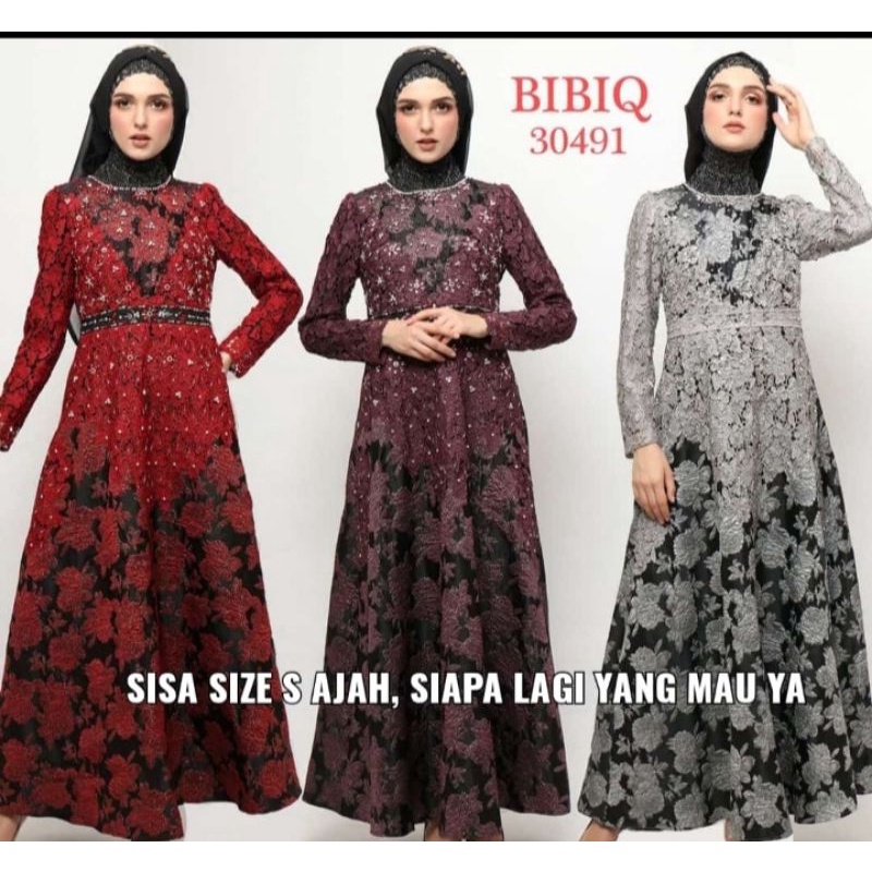 Baju Gamis Pesta Mewah Bibiq 30491 Bibiq Fashion Maxidress Baju Muslim Jaquard mix Brukat Terbaru