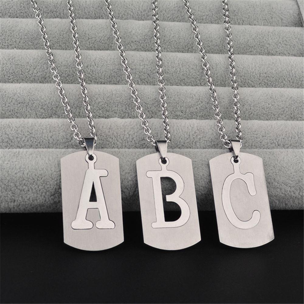 PREVA Alphabet Initial Necklace Men Exaggerated Cursive Bib Chain Luxury Metal 26 Letters