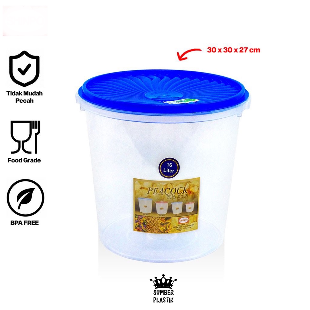 Shinpo 616 Sealware Toples Kerupuk / Krupuk Peacock 16 liter Kedap Udara