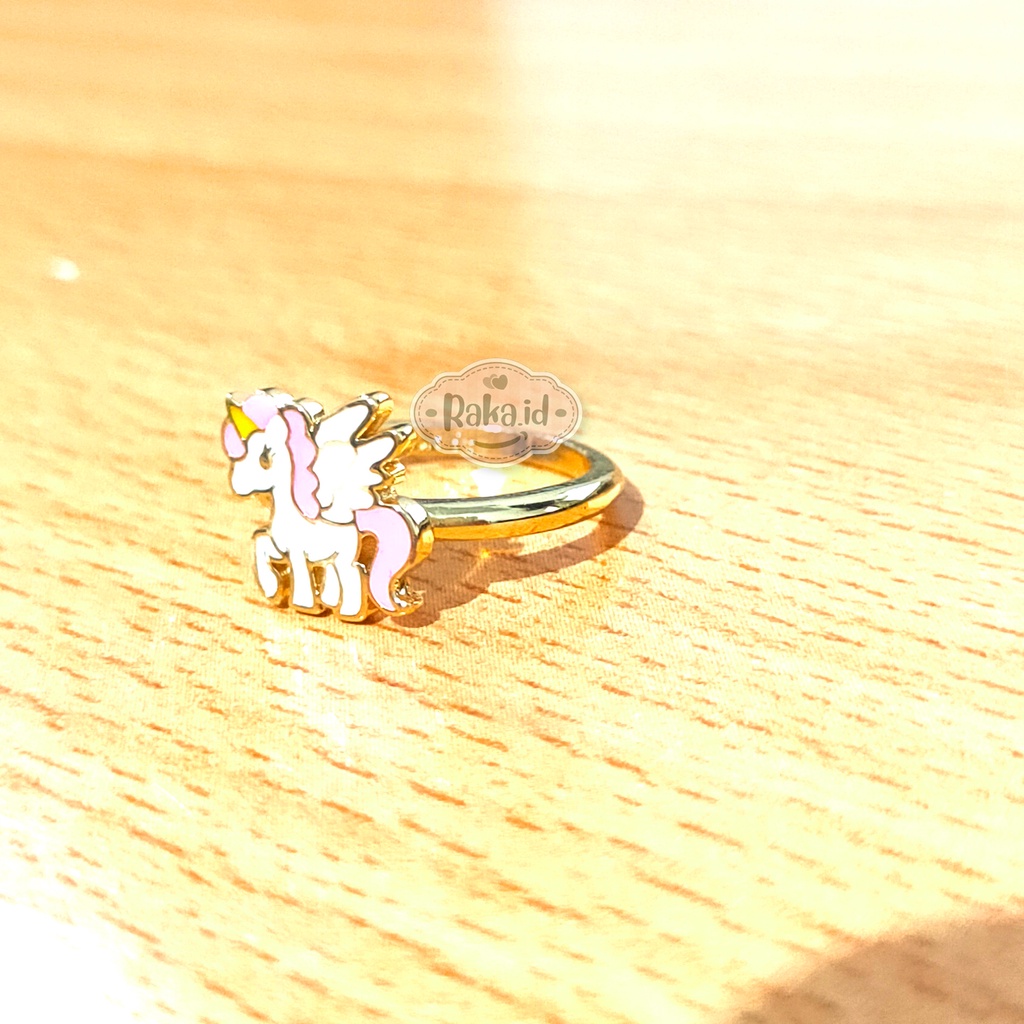 Cincin Anak Unicorn Sayap Putih Perhiasan Cantik Anak Lapis Emas 18k 800