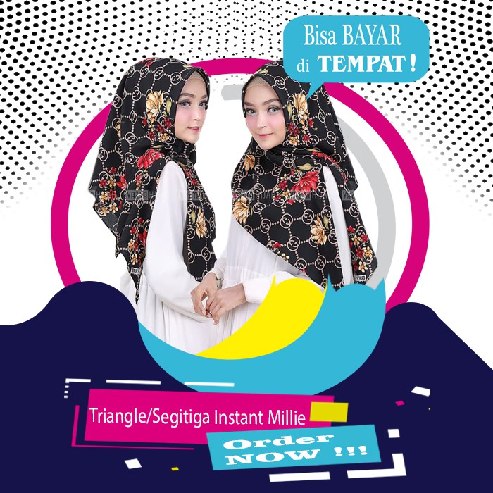 Hijab / Jilbab Instan Triangle Segitiga Instant Millie Motif Bunga Dan Background Logo Merk Gucci