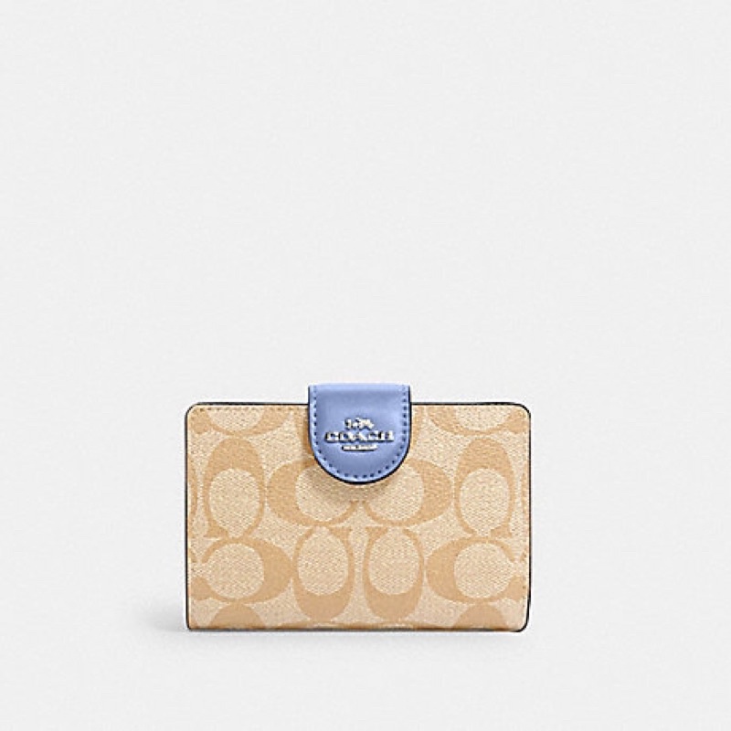 Coach Medium Corner Zip Wallet In Signature Canvas - Cream Blue (C0082)