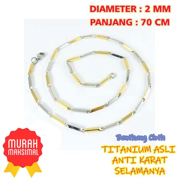 Kalung TITANIUM Anti Karat Motif BIJI PADI KOMBINASI 60cm