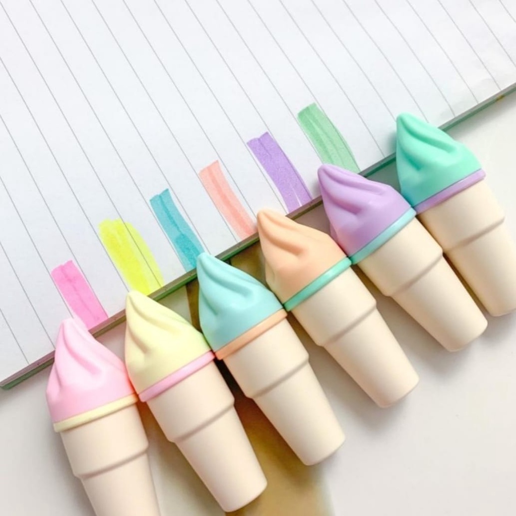 STABILO ES KRIM ISI 6 PCS ICE CREAM HIGHLIGHTER WARNA WARNI PASTEL SPIDOL LUCU