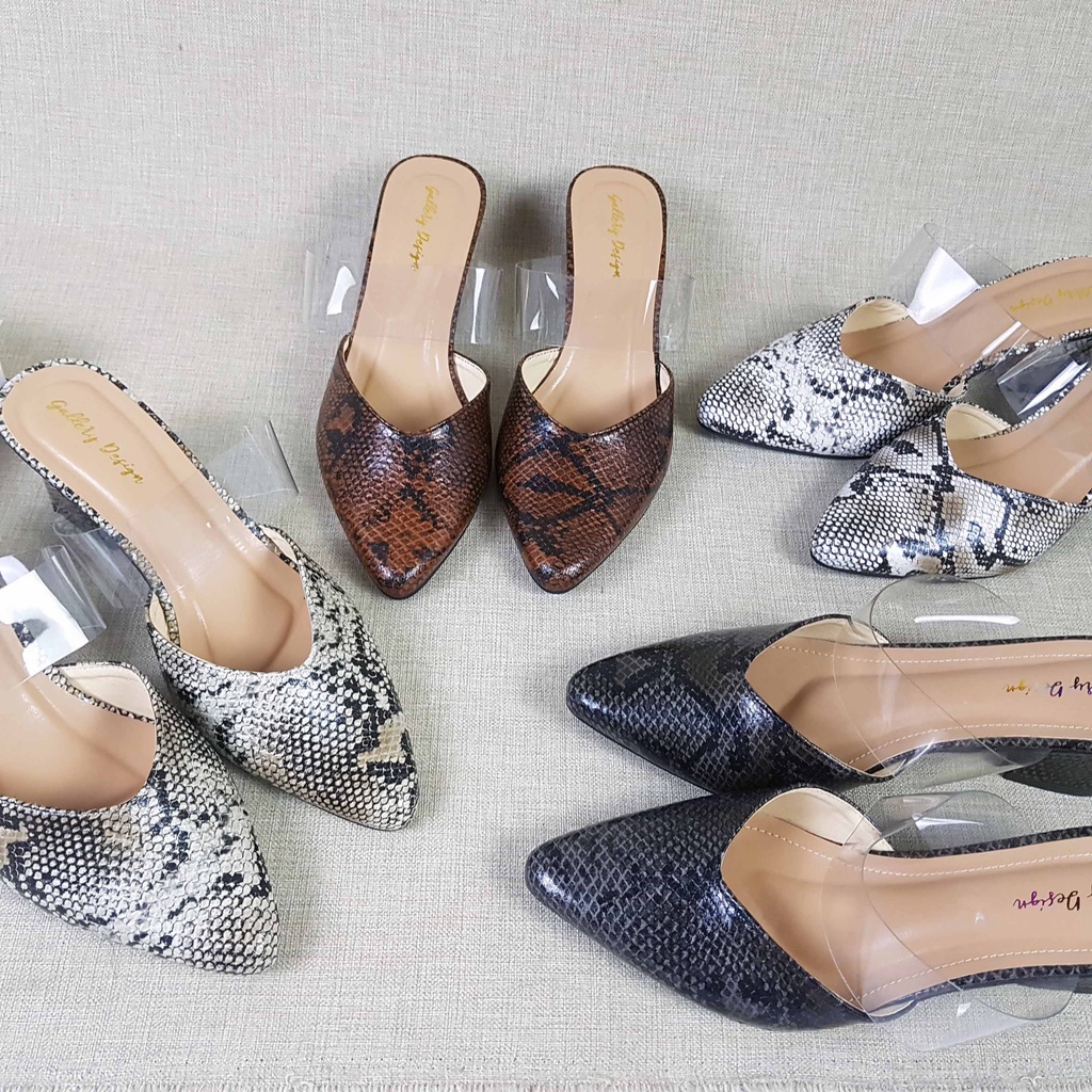 Mules Wanita Motif Kulit Ular Hak 5cm • Sandal Mules Block Heels Elegan Nyaman Kerja – RO-01