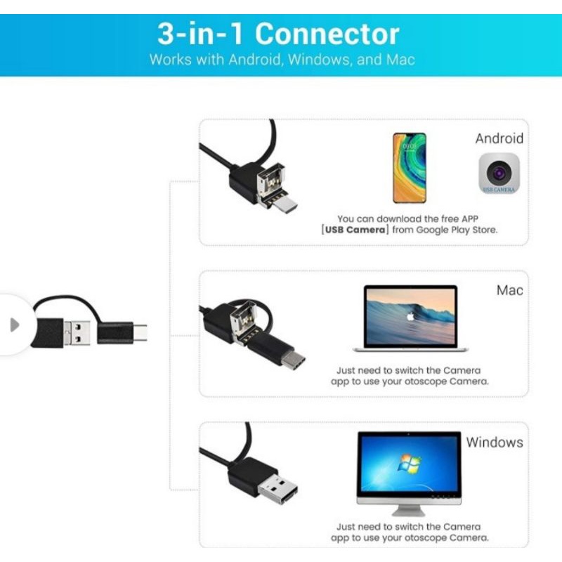 Korek kuping  pembersih telinga Visual earwax clean tool endoscope kamera 3 in 1 waterproof