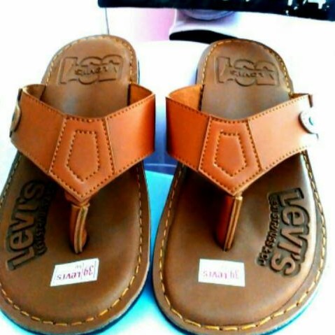 SANDAL KULIT SINTETIS COKLAT SIMPLE KEREN