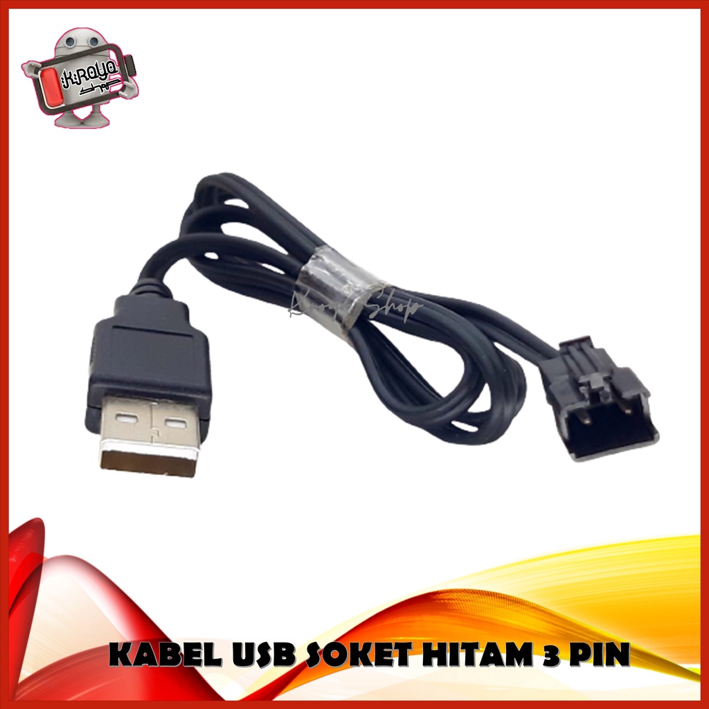 Kabel Cas Baterai Mobil RC Model USB Soket Hitam 3Pin Panjang 50cm