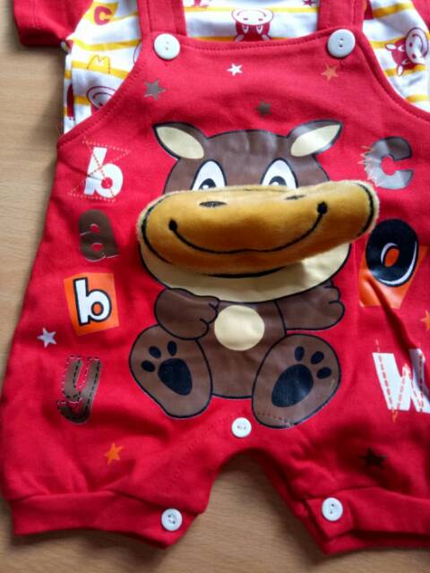 Baju jumper overall baju kodok 2pcs 3D karakter Baby cow