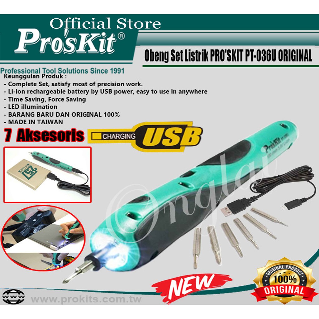 OBENG LISTRIK PRO'SKIT PT-036U USB 3.6V ORIGINAL