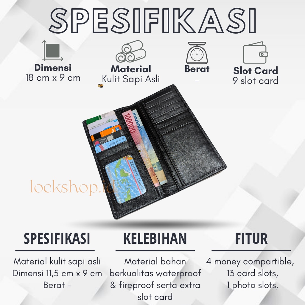 Lock Dompet Pria Kulit Asli Panjang Azure Wallet - Gratis Ukir Nama L023