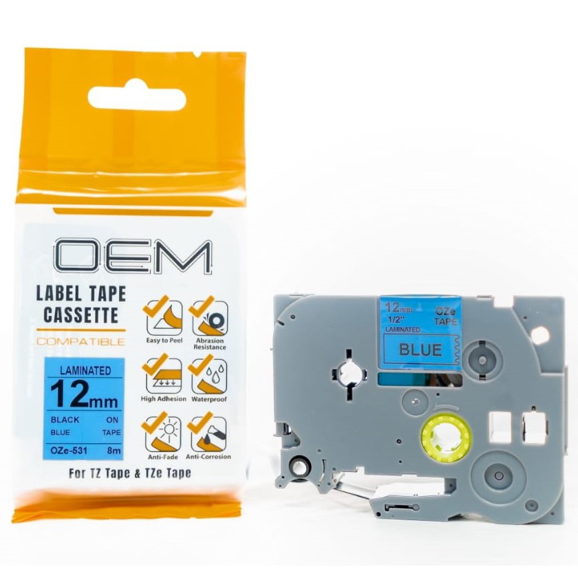 OZe-531 OEM TAPE CASSETTE BROTHER 12mm Black On Blue