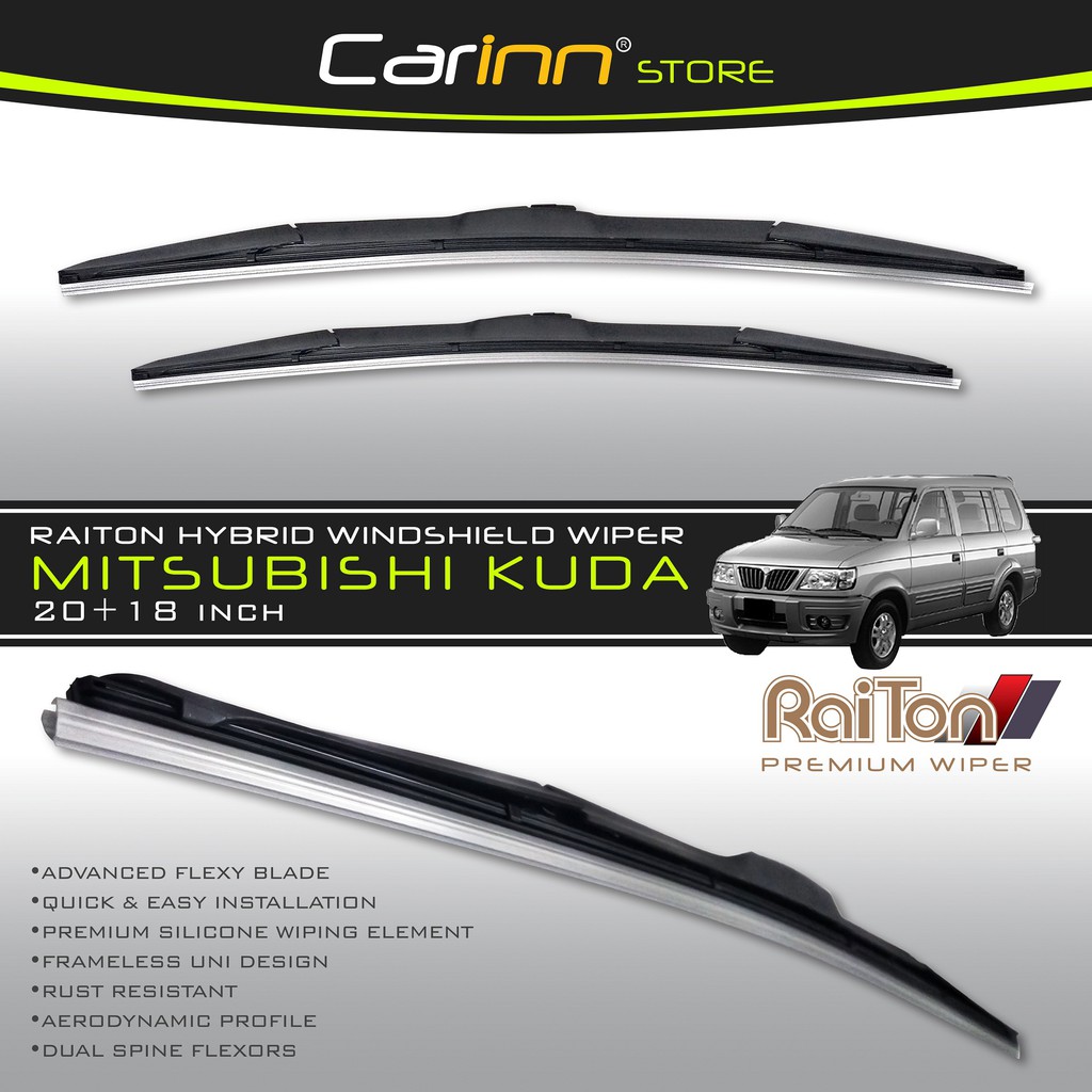 Raiton Sepasang Wiper Hybrid Kaca Depan Mobil Mitsubishi Kuda 20" & 18" -2 Buah/Set - Hitam