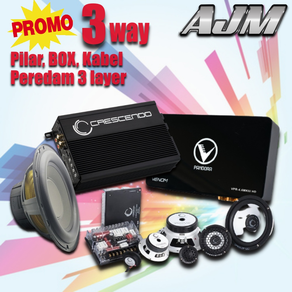 Paket Audio mobil Full System 3 Way CRESCENDO mix FLUX mix VENOM