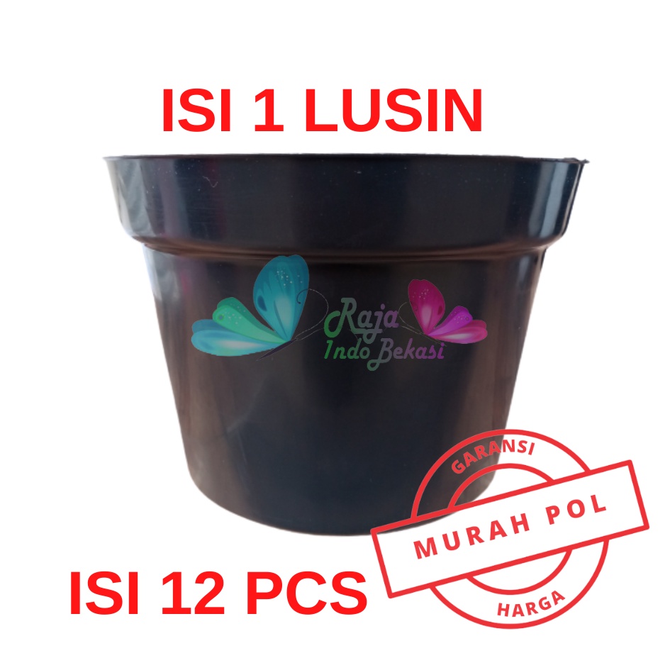 PROMO LUSINAN Pot Bunga Murah /Pot Tanaman /Pot Plastik uk 20 CM Hitam (isi 12 PCS)