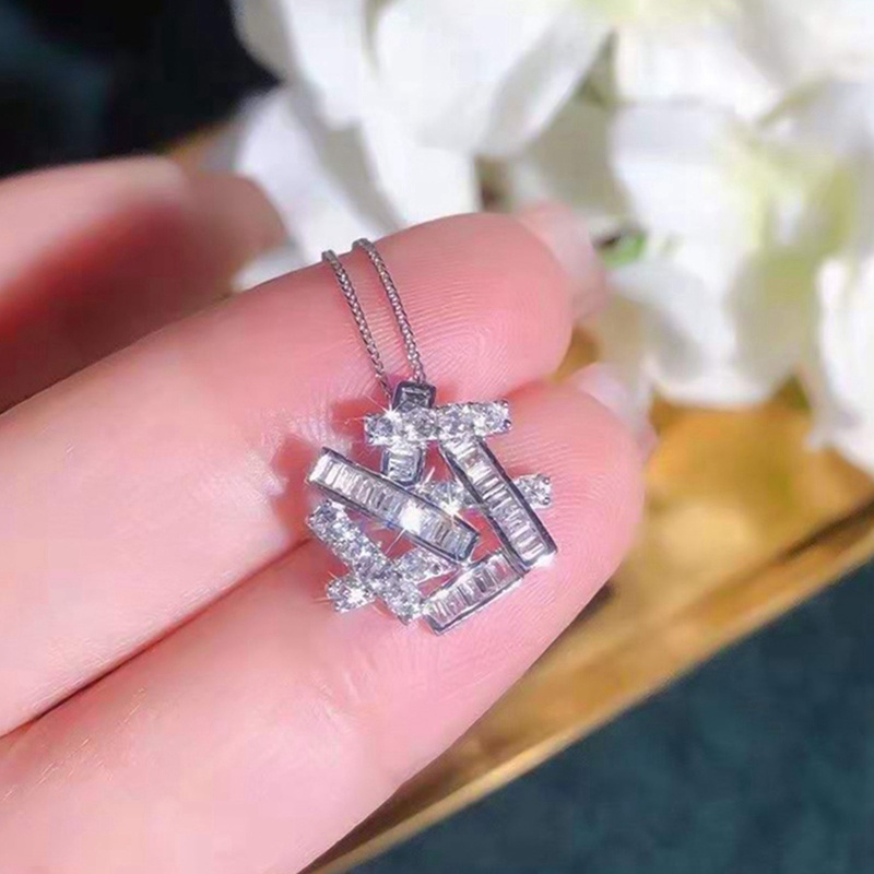 Kalung Liontin Bentuk Geometris Warna Silver Untuk Wanita