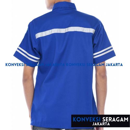 Baju Kemeja Safety K3 Lengan Pendek - Seragam Kerja Atasan Wearpack Werpack Werpak Proyek Tambang Warna Biru Pria Wanita - Konveksi Seragam Jakarta