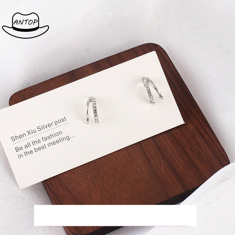 925 Sterling Silver Anting Kecil Fashion Wanita Tindik Setengah Lingkaran Berkedip Berbentuk Cshaped ANTOP