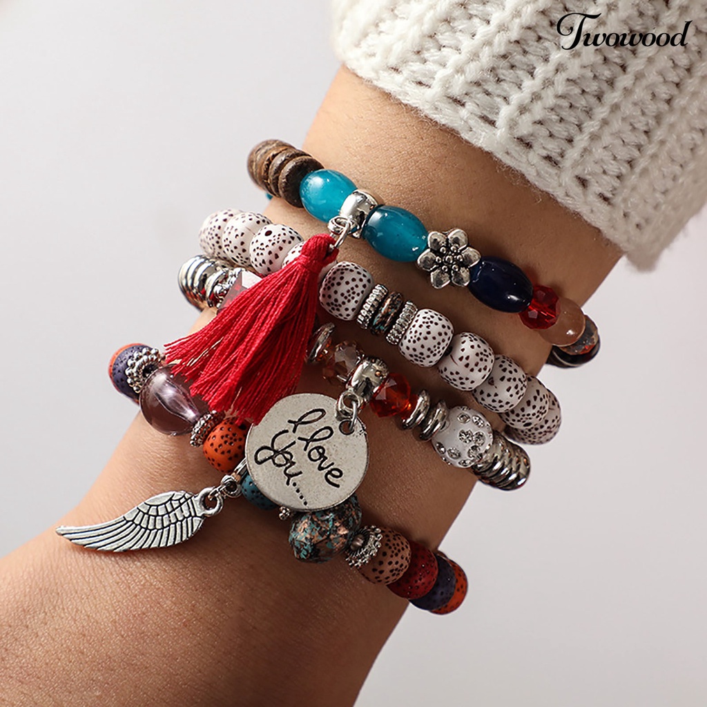 4 Pcs / Set Gelang Rantai Rumbai Manik-Manik Gaya Bohemian Vintage Untuk Wanita