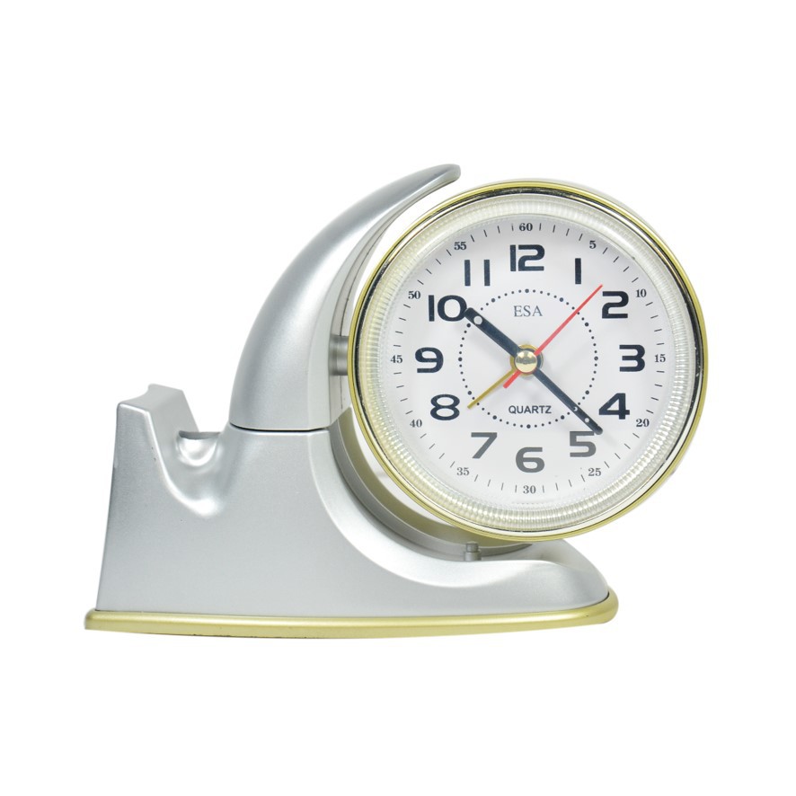 Jam Meja Weker Alarm Clock Silver Classic Design 16 cm Free Baterai 7117