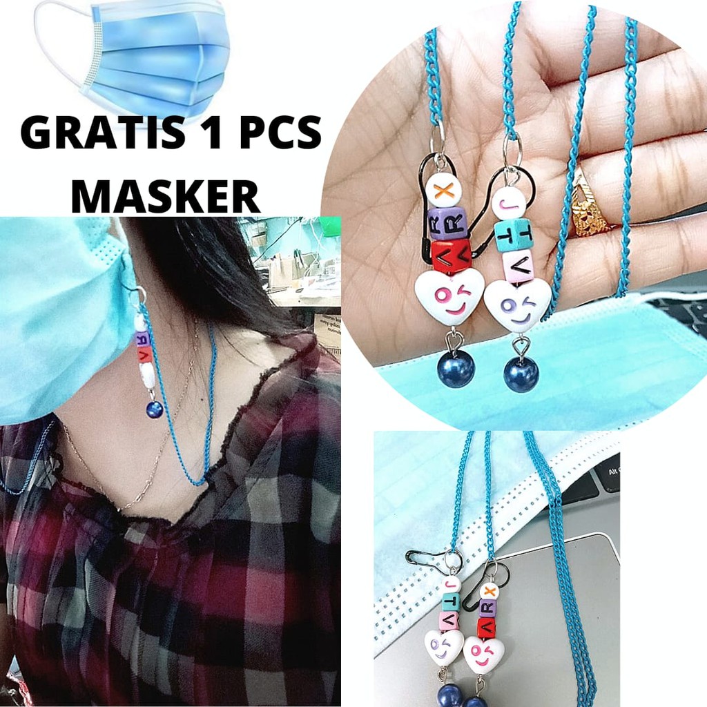 Kalung Masker Manik LOVE  Strap Masker Rantai  Masker Korea Gantungan masker korea Tokopelanginicer