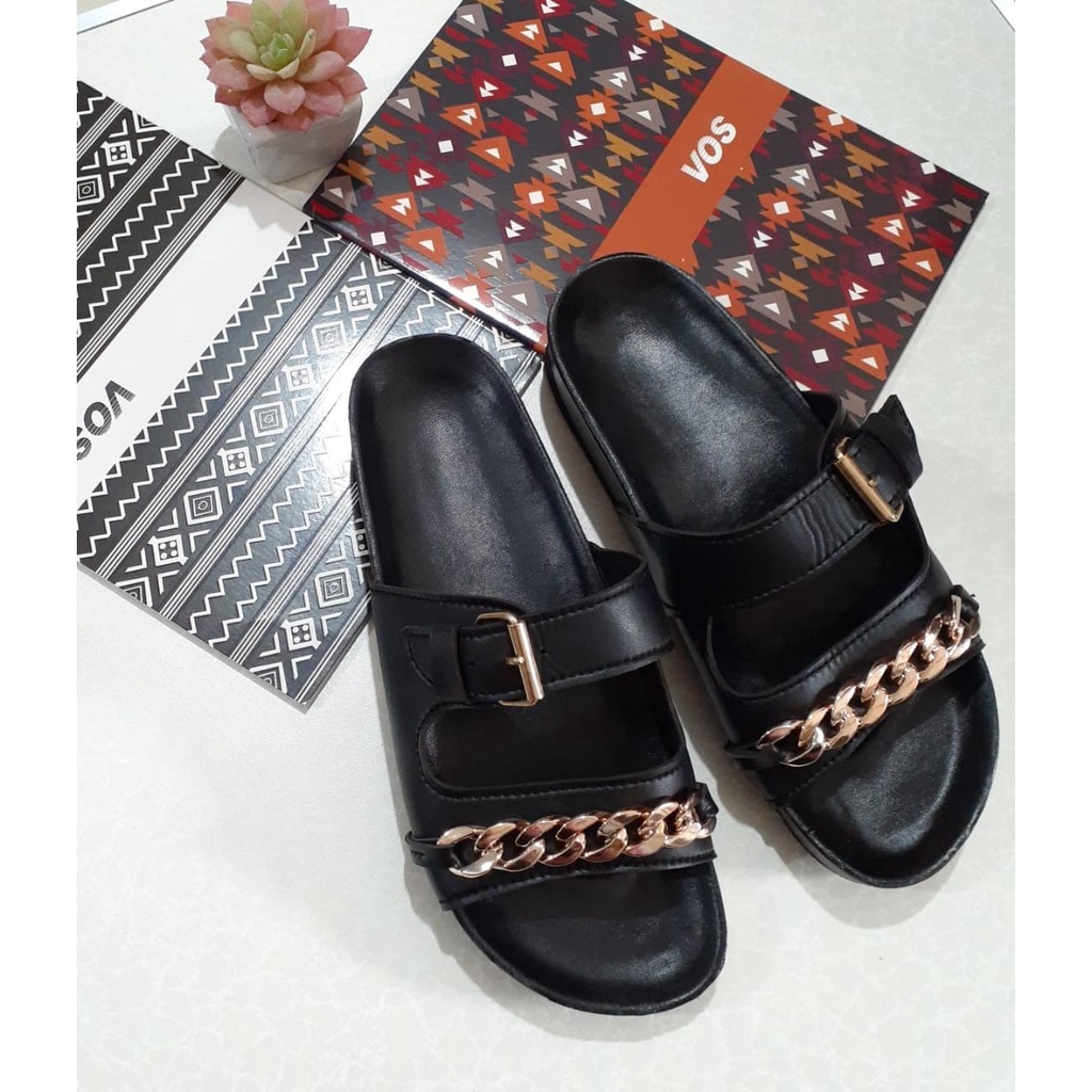 SANDAL BIRKEN SLOP PUYUH VARIASI RANTAI TRENDY G-13