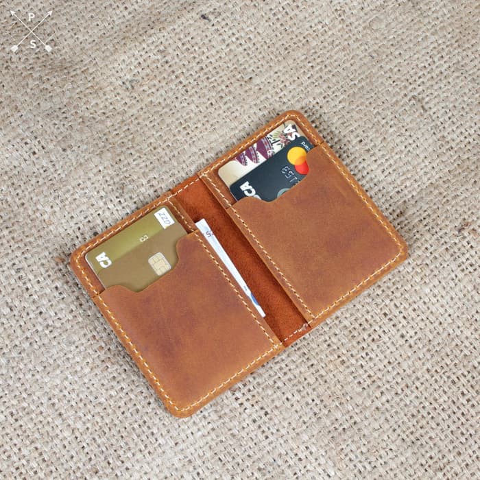 Dompet Kartu Pria Card Holder Pria Lipat Dua Kulit Asli