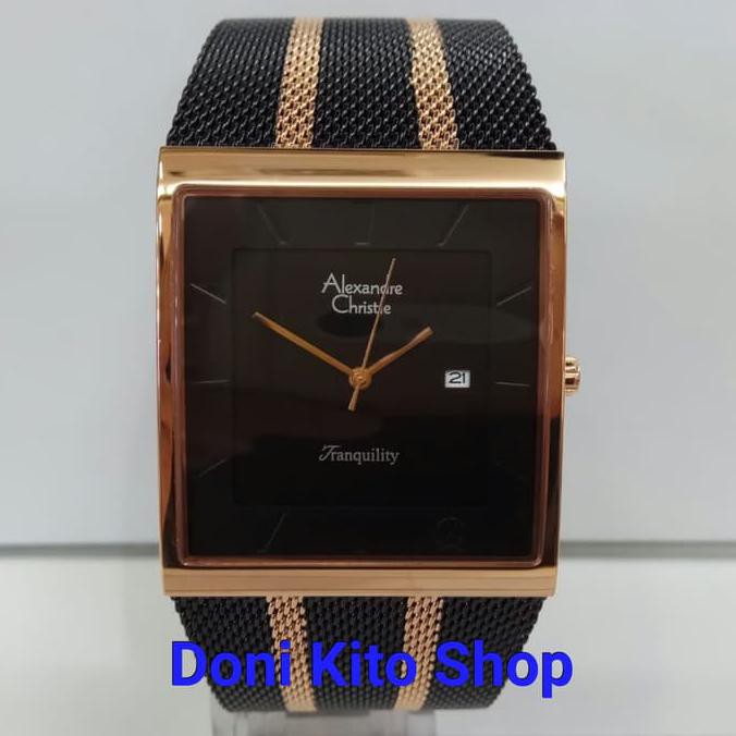 Jam Tangan Pria Original Alexander Cristie AC8333 Black Rose Gold