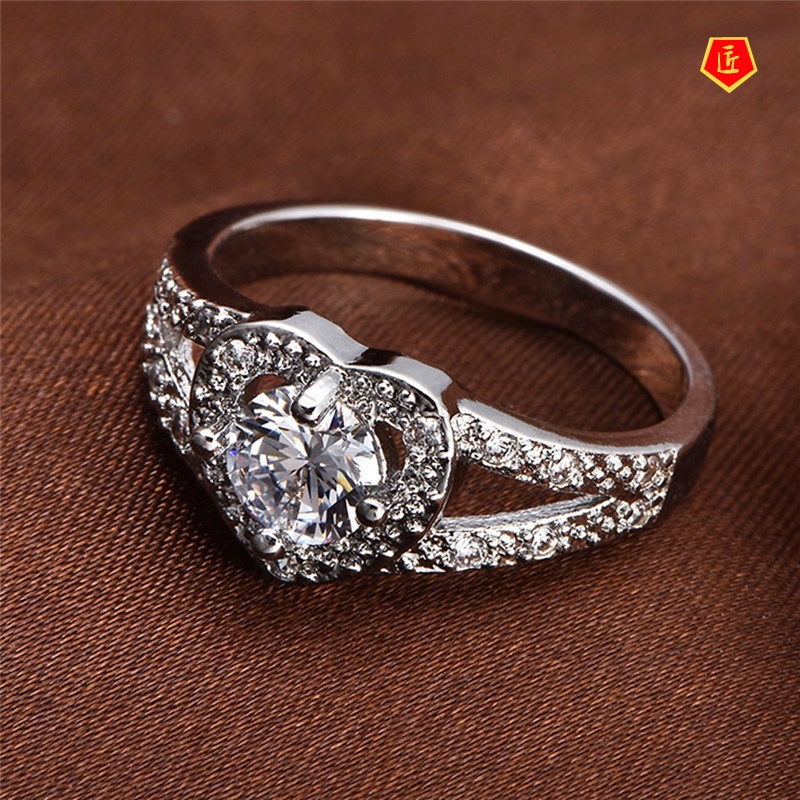 [Ready Stock]Full Diamond Heart-Shaped Ring Female Classic Personality