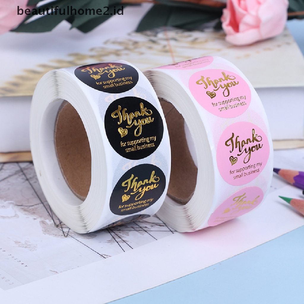 (Beautifulhome2) Buku Literatur Bahasa Mandarin500pcs Stiker Bulat Tulisan Thank You Warna Pink / Hitam Untuk Pernikahan