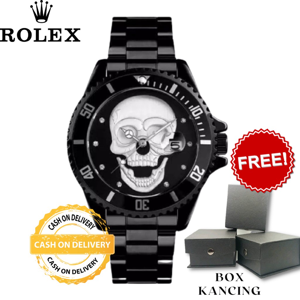 COD✔Jam Tangan Pria Analog Rolex Tali Rantai Tengkorak Ghost Rider Men's Watch Stainless Steel