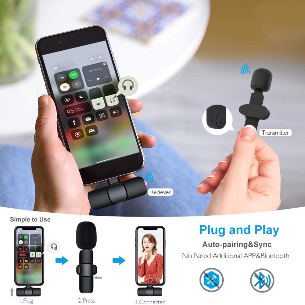 Topspot Mic Wireless HP Lavalier Microphone Plug &amp; Play Lapel Wireless Mikrofon for TikTok YouTube Facebook Live Stream Vloggers Recording Vlog video for Android iphone Smartphone Condenser