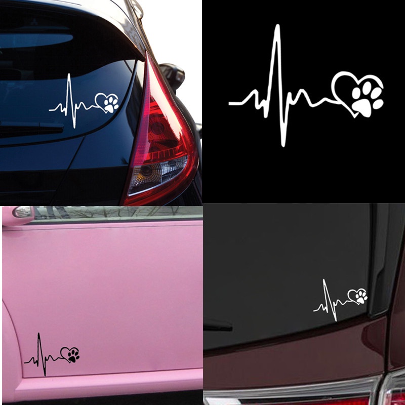 13×10.3cm Cardiogram Of Love Dog Paw Funny Reflective Car Stickers / Automobile Self-Adhesive Vinyl Sticker for All Cars